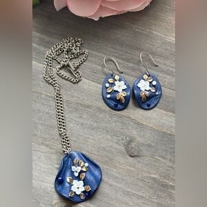 Vintage Floral Blue and Gold Jewelry Set from Kislovodsk, Russia